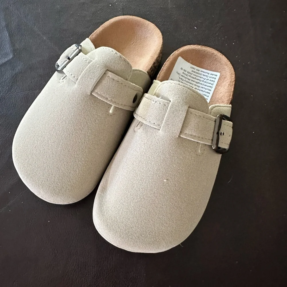 Kids Beige Buckle Slip-On Shoes